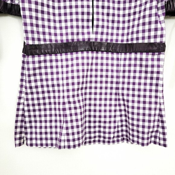 Vintage Yves Saint Laurent Purple Gingham Plaiand Leather Tie Shoulder Blouse XS - Picture 8 of 11